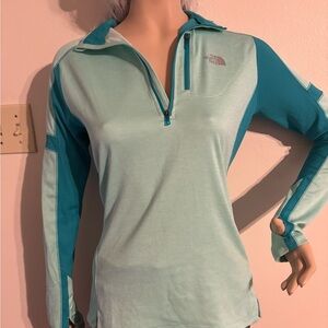 The North Face Women's Aqua and Teal Quarter-Zip
